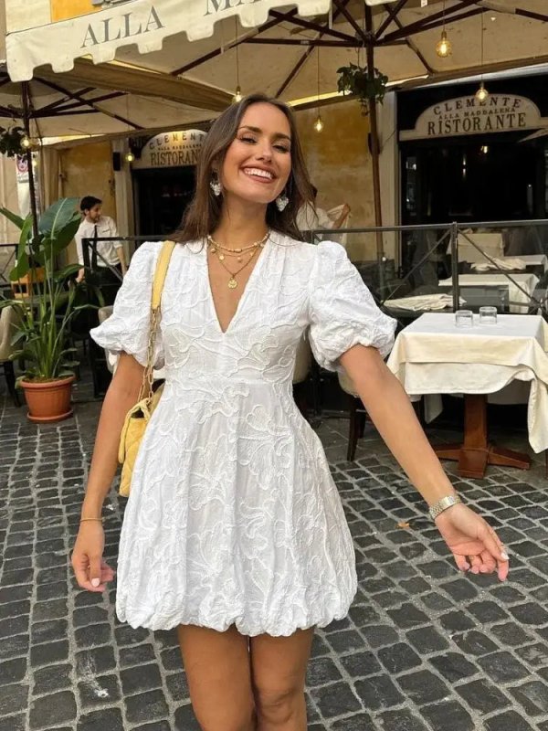 Women's Airy Fabric Summer Dress | Elegant White Dress with Embroidered Ruffles - Velshara store