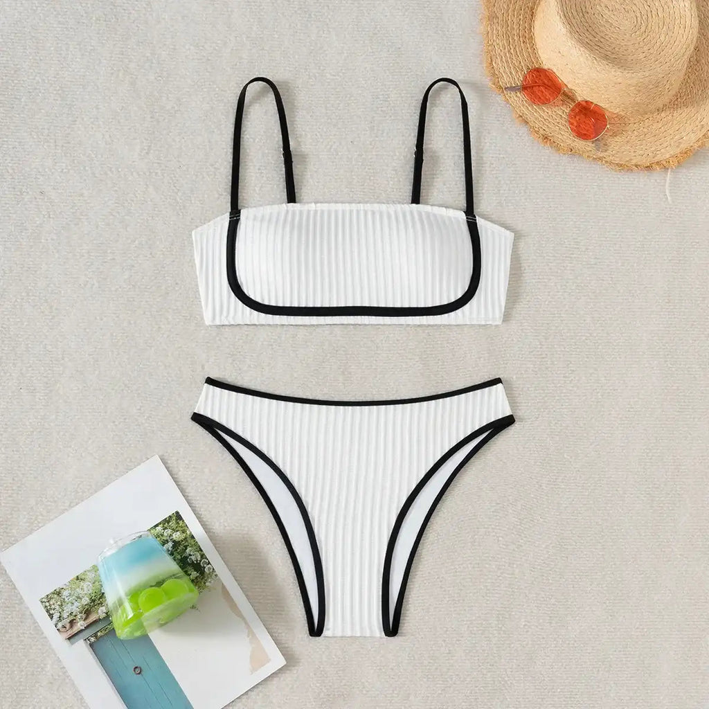 Women’s Bandeau Bikini Set – Ribbed High Rise with Contrast Trim - Velshara store