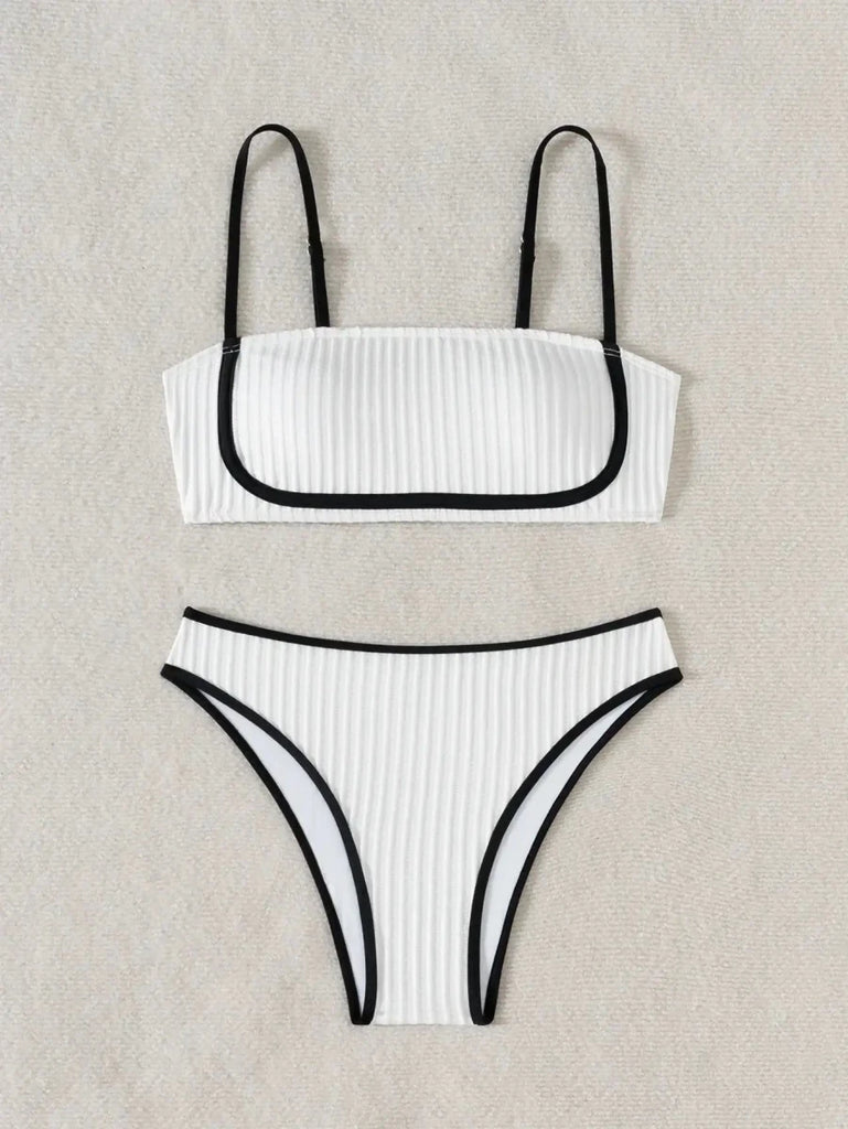 Women’s Bandeau Bikini Set – Ribbed High Rise with Contrast Trim - Velshara store