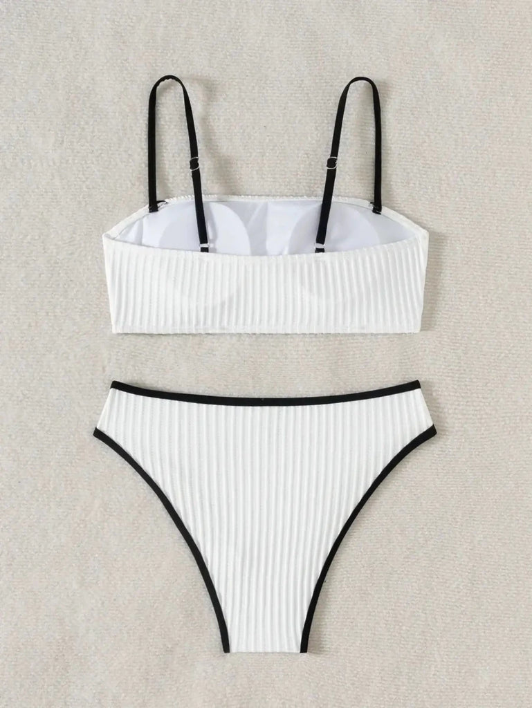 Women’s Bandeau Bikini Set – Ribbed High Rise with Contrast Trim - Velshara store