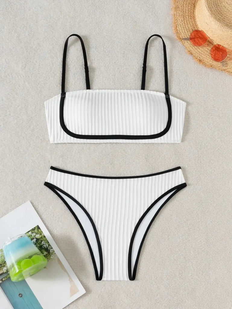 Women’s Bandeau Bikini Set – Ribbed High Rise with Contrast Trim - Velshara store