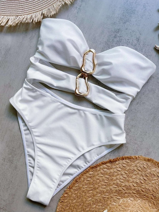Women’s Bandeau One Piece Swimsuit – Cut Out Metal Ring Design - Velshara store