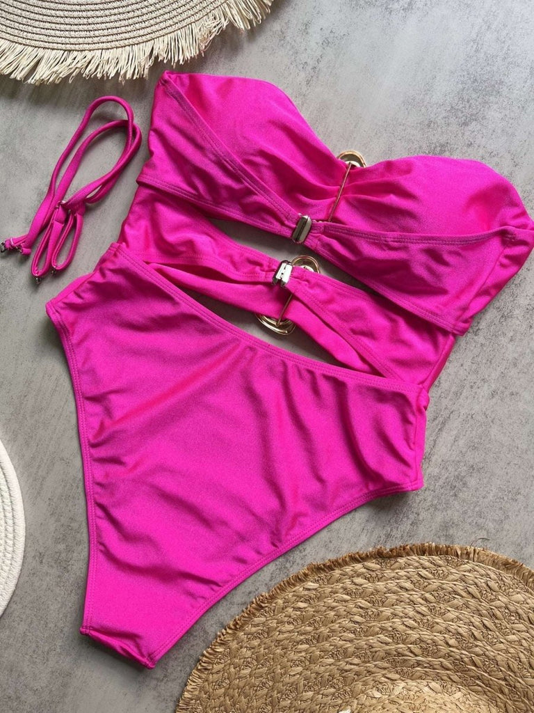 Women’s Bandeau One Piece Swimsuit – Cut Out Metal Ring Design - Velshara store