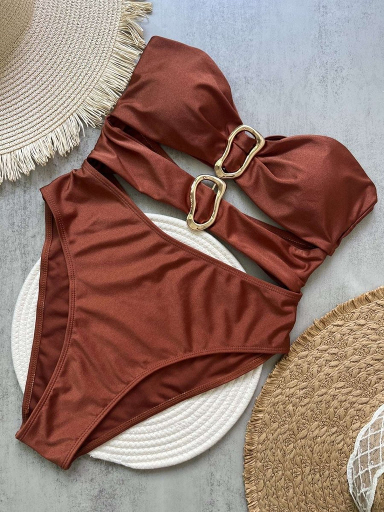 Women’s Bandeau One Piece Swimsuit – Cut Out Metal Ring Design - Velshara store