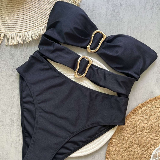 Women’s Bandeau One Piece Swimsuit – Cut Out Metal Ring Design - Velshara store