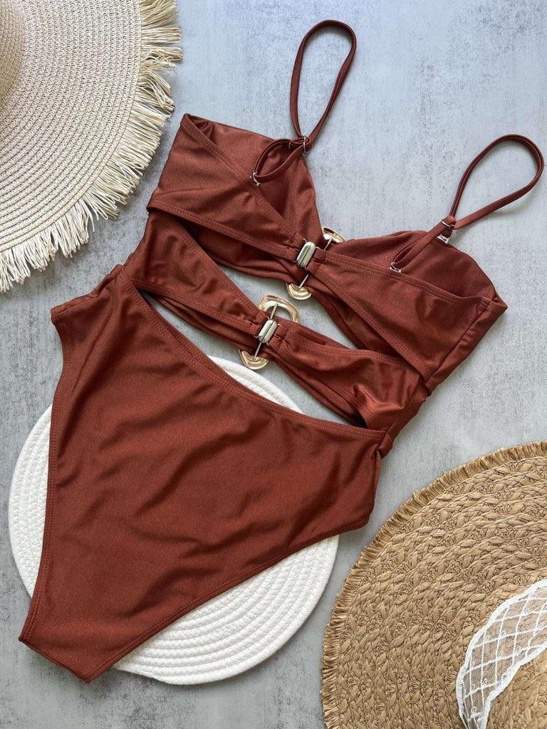 Women’s Bandeau One Piece Swimsuit – Cut Out Metal Ring Design - Velshara store