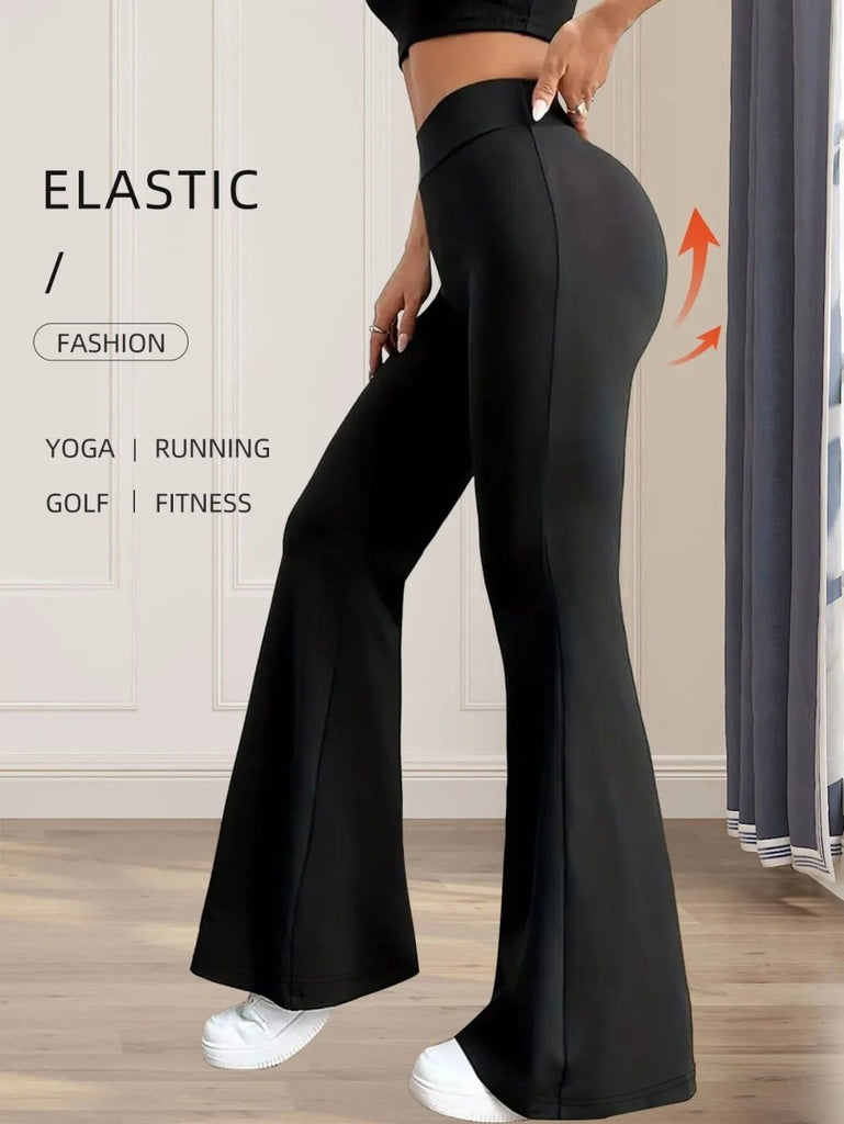 Women's Black Flare Leggings - Y2K Elastic Waist Bell Bottom Pants for Yoga & Casual Wear - Velshara store