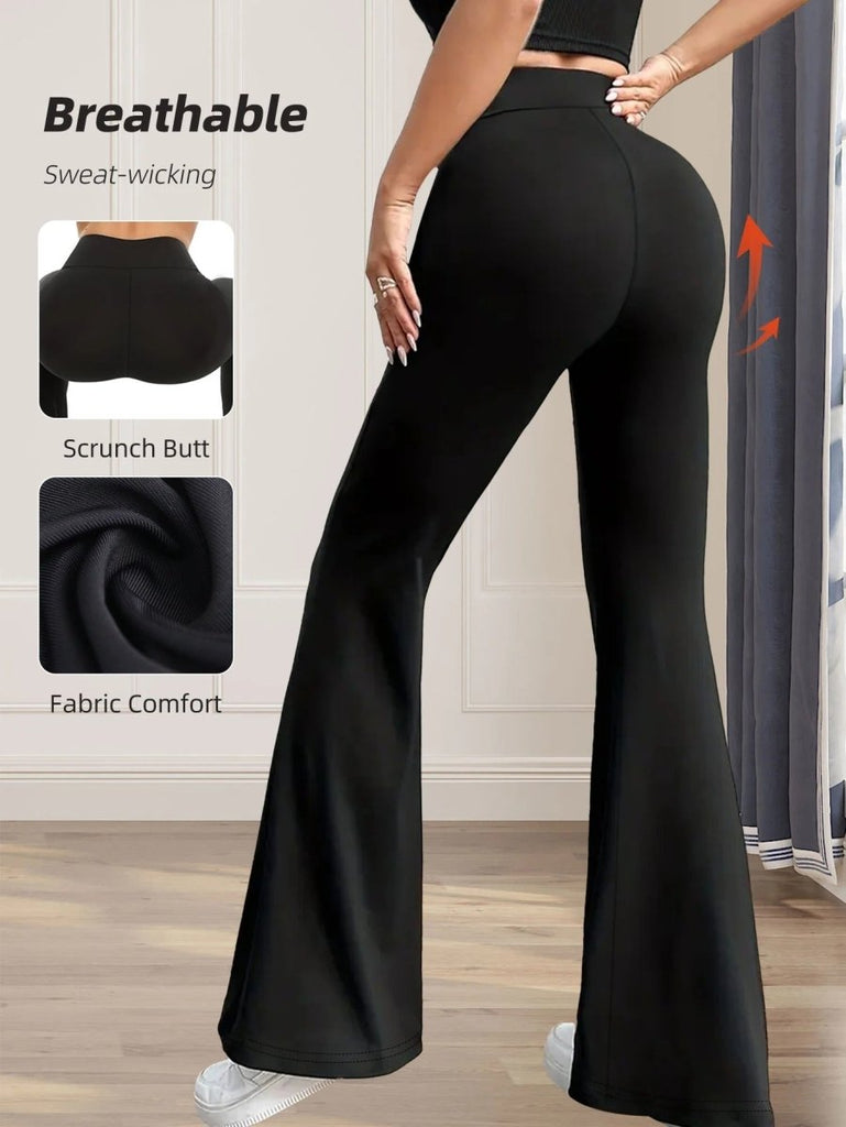 Women's Black Flare Leggings - Y2K Elastic Waist Bell Bottom Pants for Yoga & Casual Wear - Velshara store