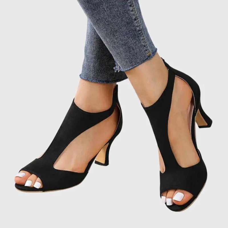 Women's Breathable Black Heels | Elegant Orthopedic Supportive Comfort Shoes - Velshara store