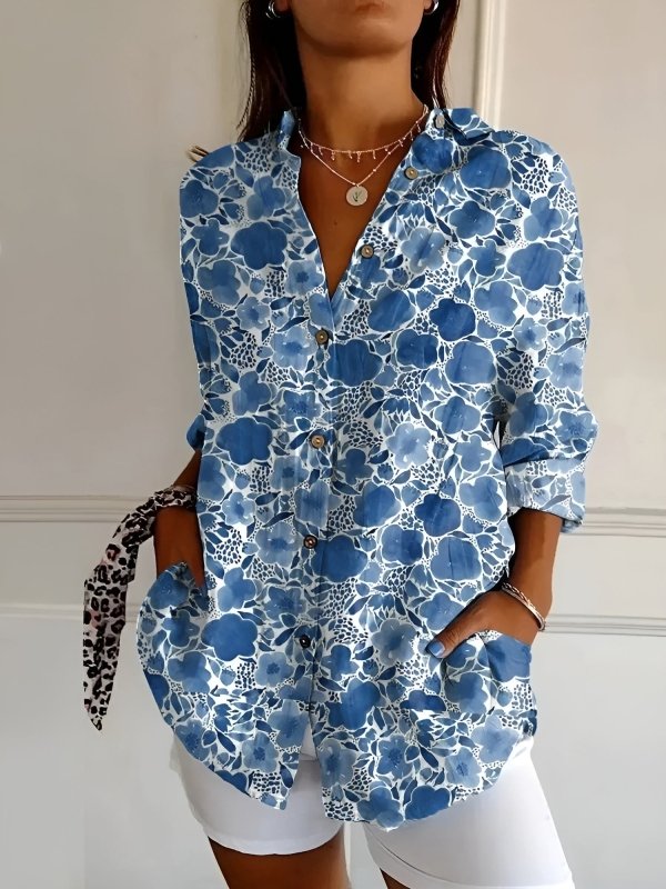 Women's Breathable Cotton Blouse | Elegant Long Sleeve Button - Down Top for All - Day Comfort - Velshara store