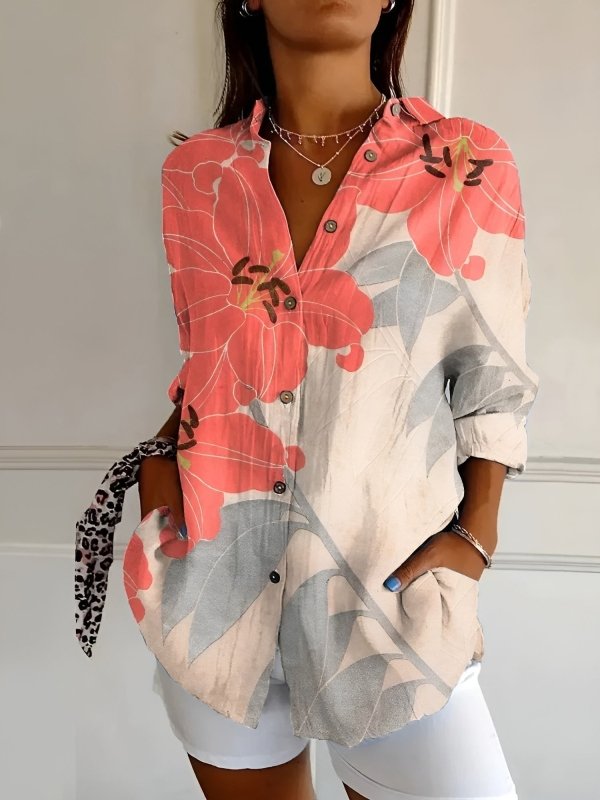 Women's Breathable Cotton Blouse | Elegant Long Sleeve Button - Down Top for All - Day Comfort - Velshara store