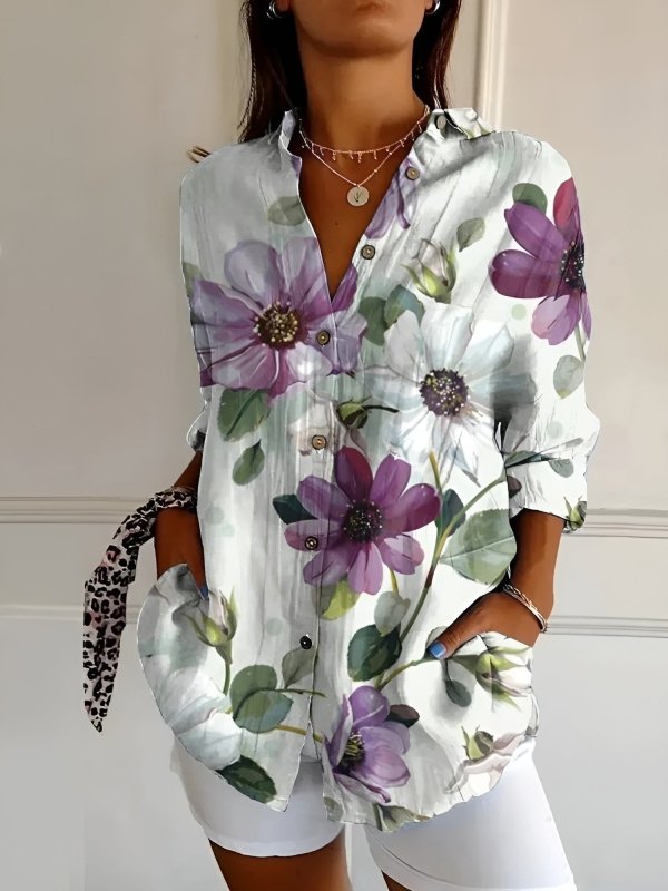 Women's Breathable Cotton Blouse | Elegant Long Sleeve Button - Down Top for All - Day Comfort - Velshara store
