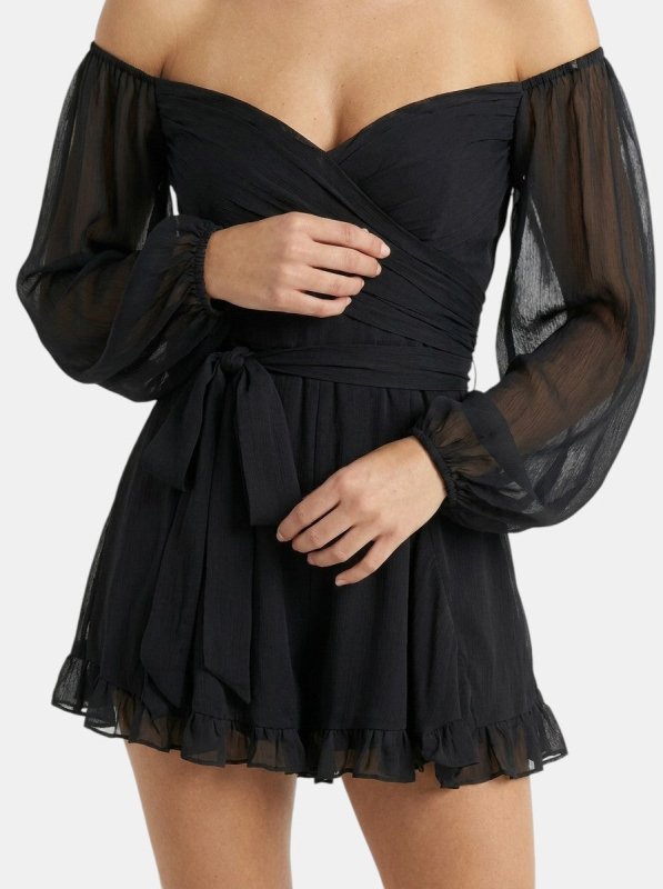 Women's Breathable Fabric Mini Dress | Elegant Wrap Summer Dress with Pleated Skirt - Velshara store