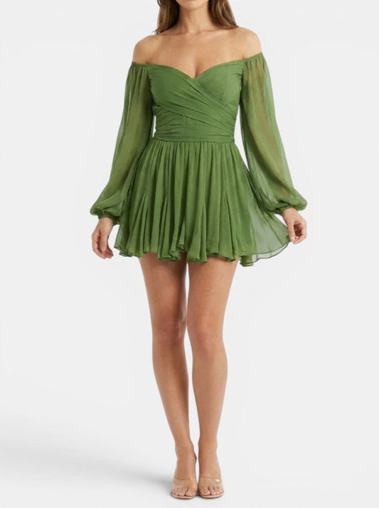 Women's Breathable Fabric Mini Dress | Elegant Wrap Summer Dress with Pleated Skirt - Velshara store