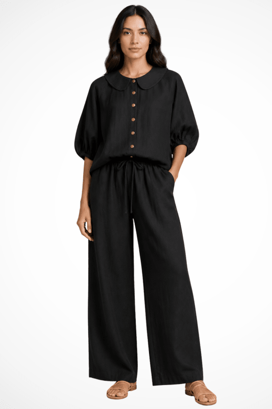 Women's Breathable Linen Co - Ord Set | Elegant Vintage Blouse and Relaxed Wide - Leg Trousers - Velshara store