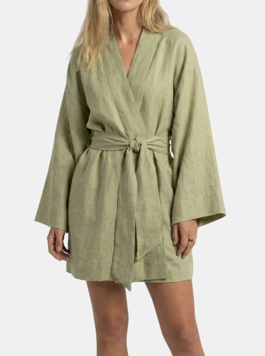 Women's Breathable Linen Kimono Dress | Airy Bohemian Summer Outfit - Velshara store