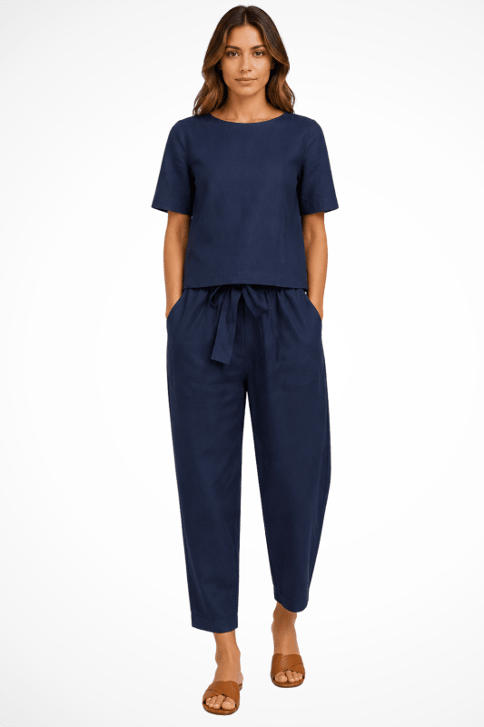 Women's Breathable Linen Loungewear Set | Relaxed Fit Crop Top and Tapered Trousers - Velshara store