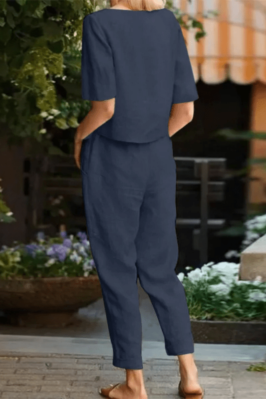 Women's Breathable Linen Loungewear Set | Relaxed Fit Crop Top and Tapered Trousers - Velshara store