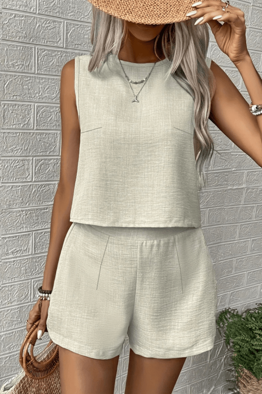 Women's Breathable Linen Summer Set | Tailored Crop Top and Structured Shorts - Velshara store