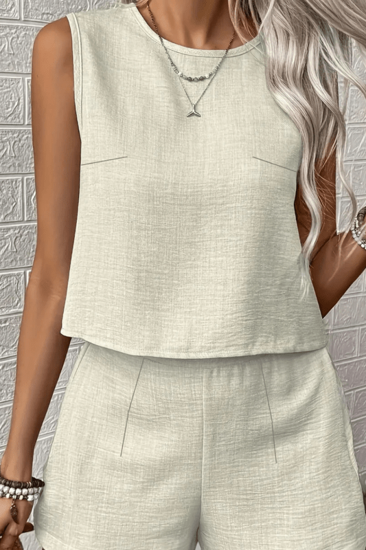 Women's Breathable Linen Summer Set | Tailored Crop Top and Structured Shorts - Velshara store