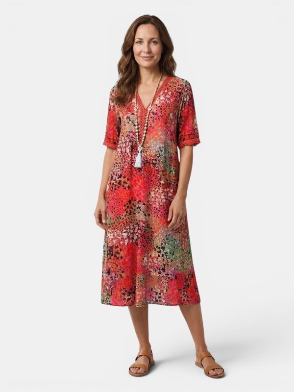 Women's Colorful Printed Midi Dress | Relaxed Fit Summer Dress for Casual Wear - Velshara store