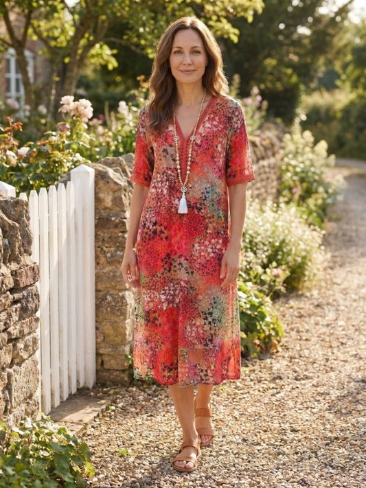 Women's Colorful Printed Midi Dress | Relaxed Fit Summer Dress for Casual Wear - Velshara store