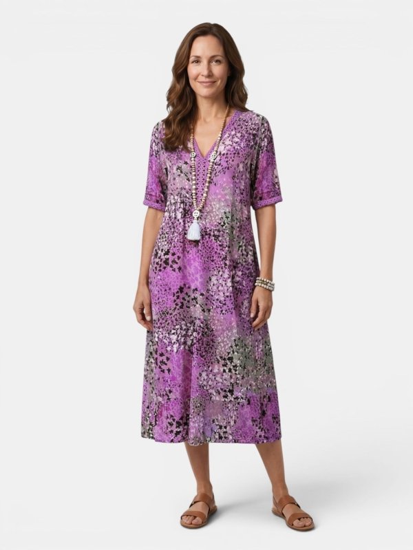 Women's Colorful Printed Midi Dress | Relaxed Fit Summer Dress for Casual Wear - Velshara store