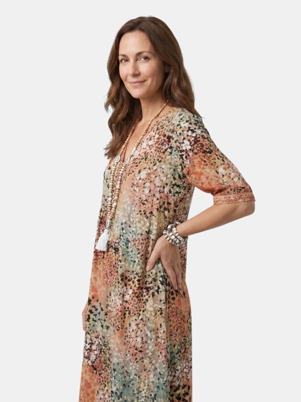 Women's Colorful Printed Midi Dress | Relaxed Fit Summer Dress for Casual Wear - Velshara store