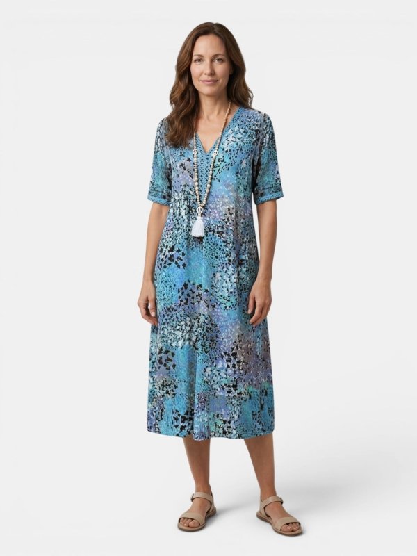 Women's Colorful Printed Midi Dress | Relaxed Fit Summer Dress for Casual Wear - Velshara store