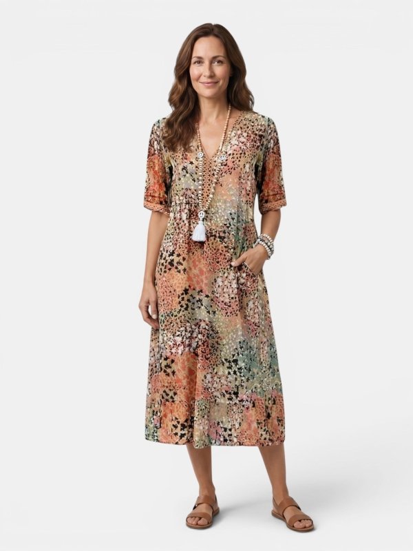 Women's Colorful Printed Midi Dress | Relaxed Fit Summer Dress for Casual Wear - Velshara store