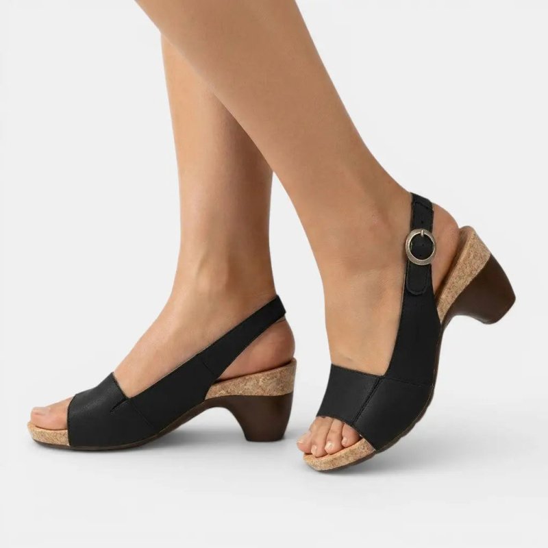 Women's Comfortable Cork Block Heel Slingback Sandals | Elegant Peep - Toe Design for Summer - Velshara store