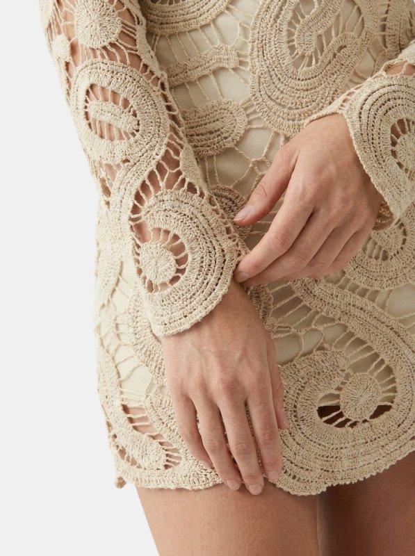 Women's Comfortable Crochet Mini Dress | Elegant Long Sleeve Casual Wear for Spring & Autumn - Velshara store