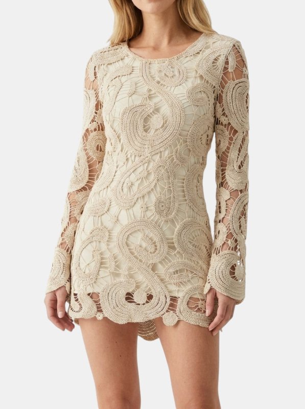 Women's Comfortable Crochet Mini Dress | Elegant Long Sleeve Casual Wear for Spring & Autumn - Velshara store