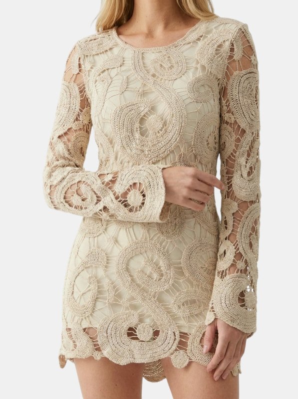 Women's Comfortable Crochet Mini Dress | Elegant Long Sleeve Casual Wear for Spring & Autumn - Velshara store