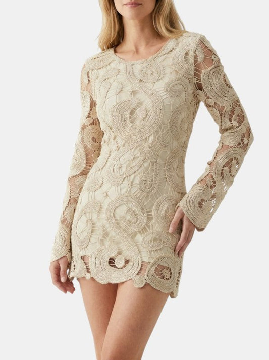 Women's Comfortable Crochet Mini Dress | Elegant Long Sleeve Casual Wear for Spring & Autumn - Velshara store