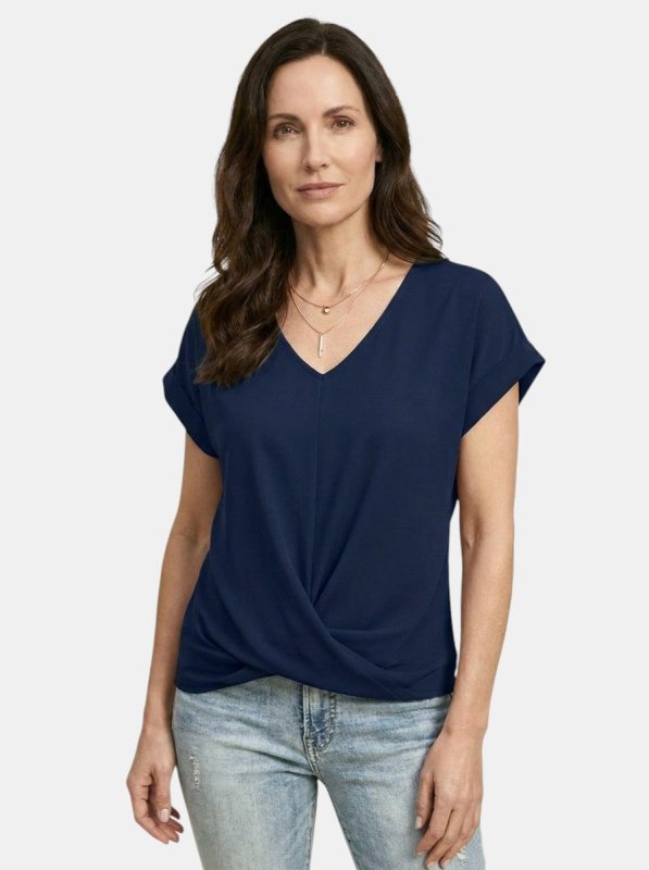 Women's Comfortable V - Neck Twist Front Top | Relaxed Fit Short Sleeve Shirt for Spring and Summer - Velshara store