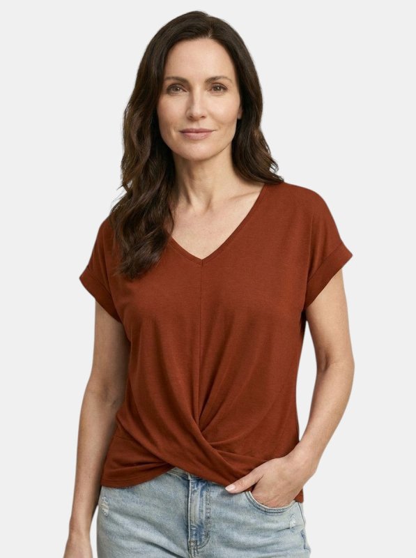 Women's Comfortable V - Neck Twist Front Top | Relaxed Fit Short Sleeve Shirt for Spring and Summer - Velshara store