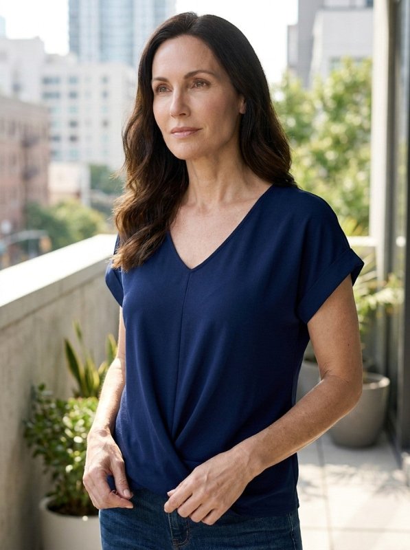 Women's Comfortable V - Neck Twist Front Top | Relaxed Fit Short Sleeve Shirt for Spring and Summer - Velshara store