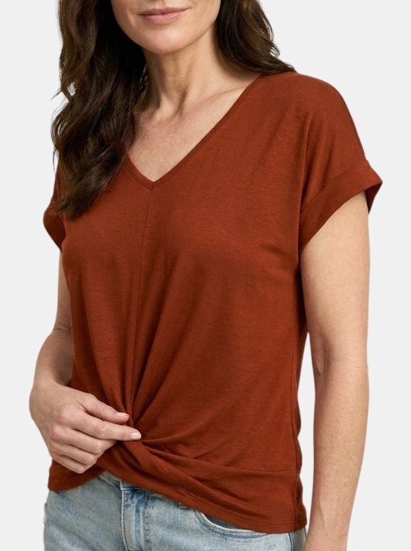 Women's Comfortable V - Neck Twist Front Top | Relaxed Fit Short Sleeve Shirt for Spring and Summer - Velshara store