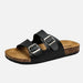 Women’s Cork Footbed Sandals – Brown Double Buckle Slip - On Flat Slides - Velshara store