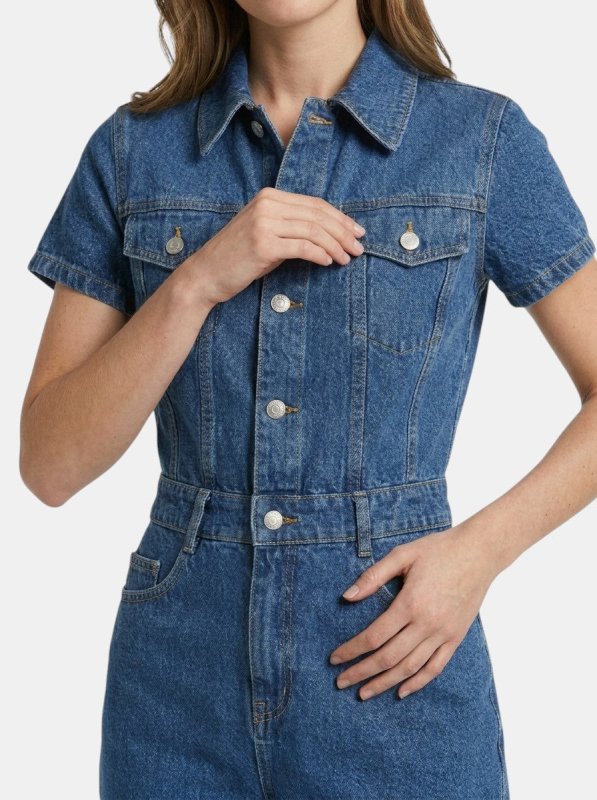 Women's Cotton Blend Denim Mini Dress | Stylish Short Sleeve Summer Dress - Velshara store
