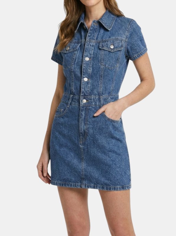 Women's Cotton Blend Denim Mini Dress | Stylish Short Sleeve Summer Dress - Velshara store