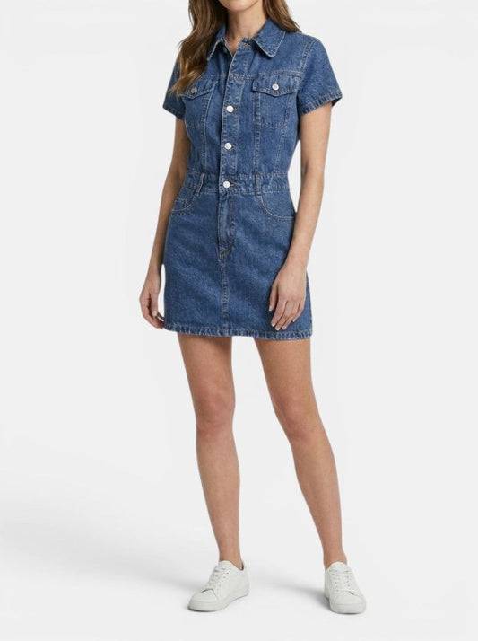 Women's Cotton Blend Denim Mini Dress | Stylish Short Sleeve Summer Dress - Velshara store