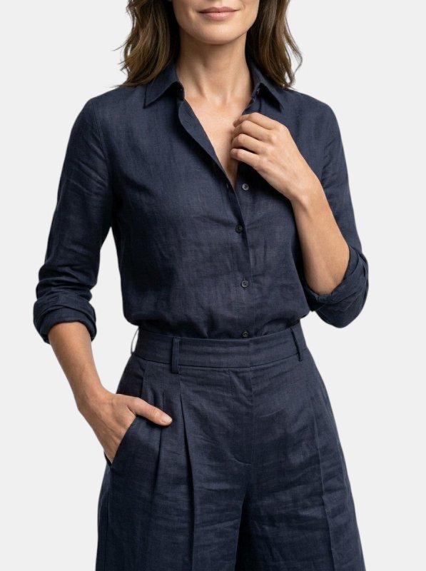 Women's Cotton Blend Loungewear Set | Relaxed Button - Down Shirt & High - Waist Trousers - Velshara store
