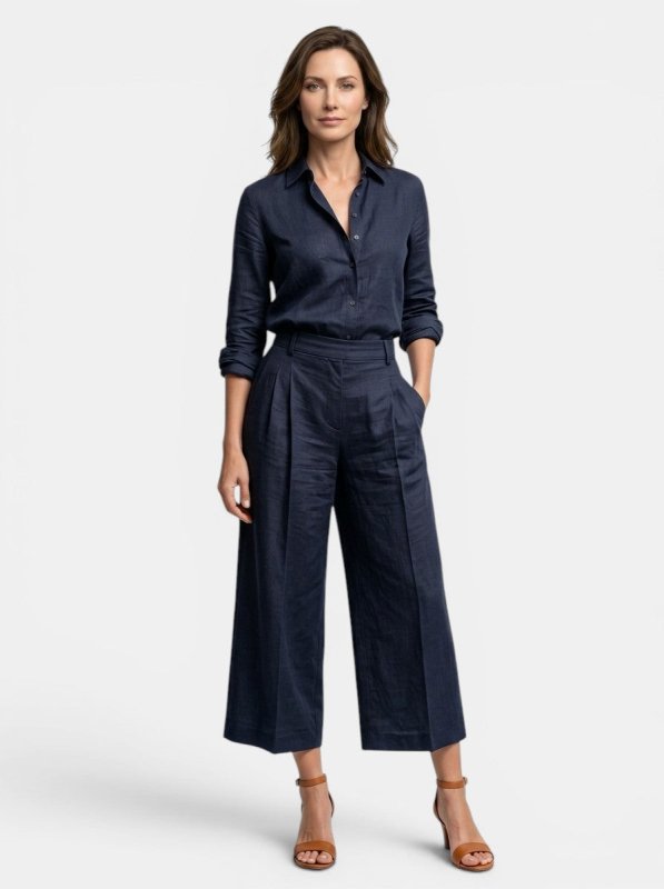 Women's Cotton Blend Loungewear Set | Relaxed Button - Down Shirt & High - Waist Trousers - Velshara store