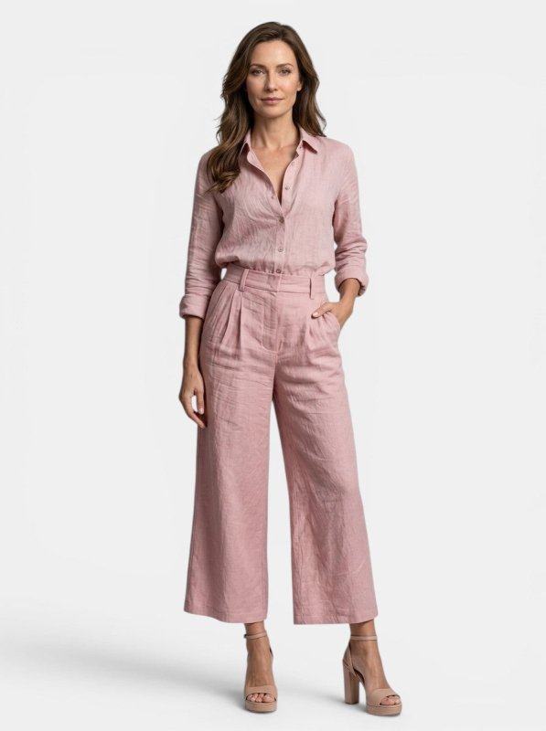 Women's Cotton Blend Loungewear Set | Relaxed Button - Down Shirt & High - Waist Trousers - Velshara store