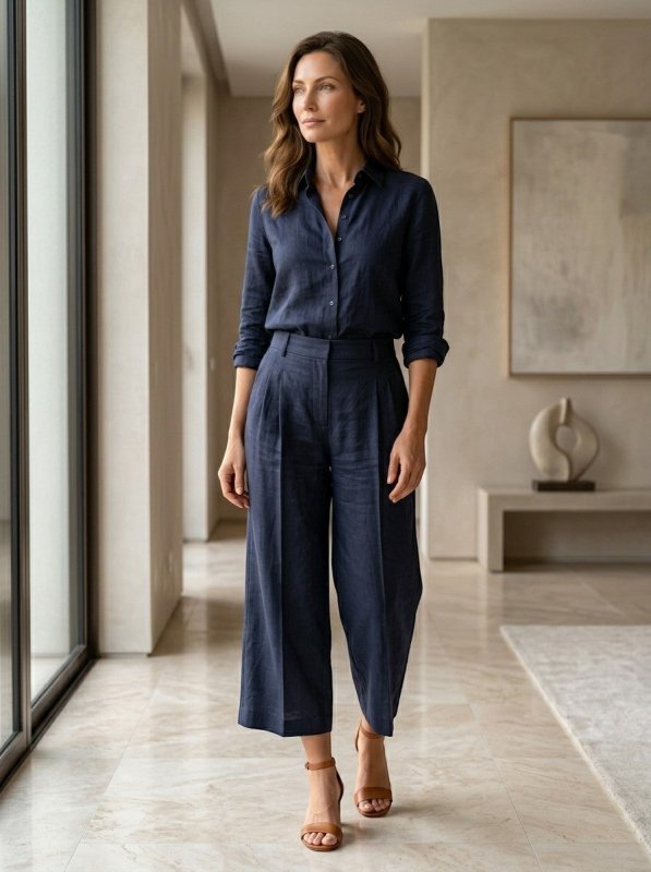 Women's Cotton Blend Loungewear Set | Relaxed Button - Down Shirt & High - Waist Trousers - Velshara store