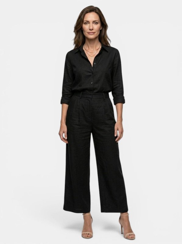 Women's Cotton Blend Loungewear Set | Relaxed Button - Down Shirt & High - Waist Trousers - Velshara store