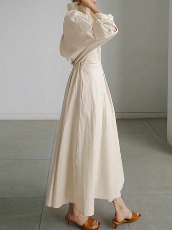 Women's Cotton Blend Shirt Dress | Elegant Collared Summer Dress with Flattering Waist Tie - Velshara store