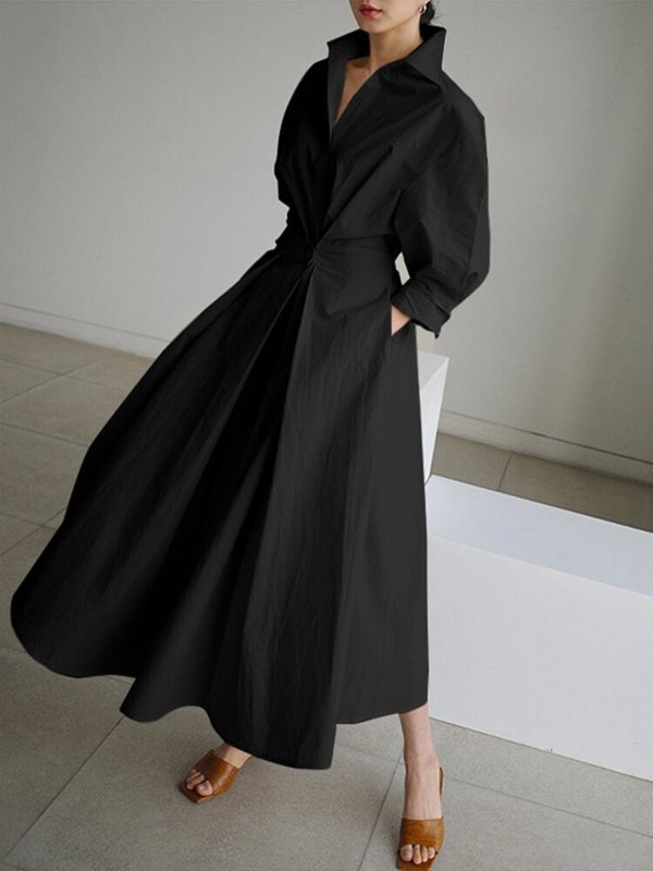 Women's Cotton Blend Shirt Dress | Elegant Collared Summer Dress with Flattering Waist Tie - Velshara store